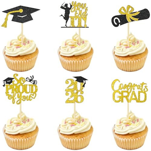 qingmeng 24 Stück 2026 Graduation Cupcake Toppers, Graduation Deko für Doktorhut Bachelor Hut Master Abschluss Abitur Geschenk Prüfung Bestanden Absolventenhut Abschlussfeier Deko Abschlussparty