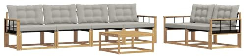 vidaXL Outdoor-Sofagarnitur 7 pcs Weiß und Hellgrau 79 x 79 x 37 cm, Garten, modernes Outdoor-Sofa, Terrassen-Lounge-Set, Bequeme Sitzmöbel für gemütliche Abende