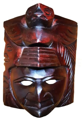 Originale Maya Maske aus Holz, Traditionelles Motiv, Handgefertigtes Unikat | Volkskunst, Wanddekoration, Handgeschnitzt, Einzigartiges Stück, Dunkles Holz