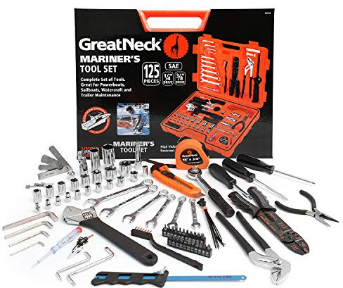 Great Neck MS125 125-Piece Marine Tool Set, Versatile Boat Tool Kit, Water Resistant Marine Tool Kit Case, Emergency Marine Tool Kit for Boats, Chrome Plated