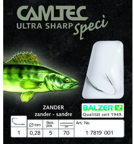 Balzer Camtec Zander Haken 80cm - 10 gebundene Angelhaken, Hakengröße/Schnurdurchmesser:Gr. 2/0.25mm