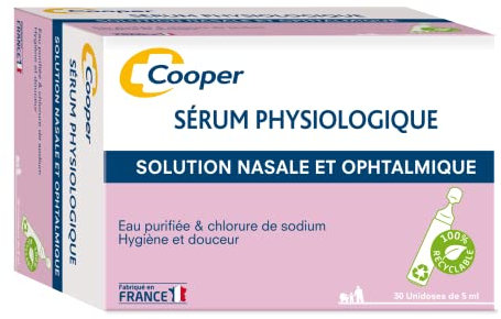 COOPER - Sérum physiologique - Lavage du nez et des yeux - Hygiène quotidienne - Pour toute la famille - Fabriqué en France - Boîte de 30 unidoses, Blanc, 5 ml (Lot de 1)