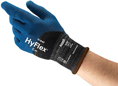 Ansell HyFlex 11-947 Guantes de Trabajo Repelentes al Aceite, Excelente Rendimiento Frente a la Abrasión, Buenas Propiedades de Agarre, Protección Mecánica, Azul, Talla XL (12 Pares)