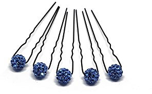 5 x Strass Kugel - auf schwarzen Haarnadeln | 5PS-HS-Blau