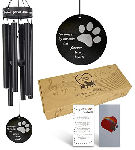 Gedenkspiel für Haustiere, 76,2 cm, Pfotenabdruck-Design, Geschenk zum Ehren und Erinnern an einen Hund, eine Katze oder EIN anderes Haustier, Premium-Metall-Windspiel, Schwarz