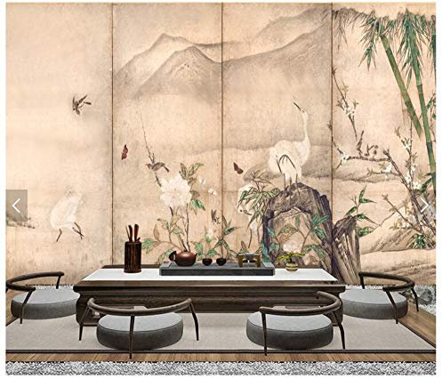 Wallpaper Non-Woven Premium Wall Decoration Mural-Japanese Ukiyo-E Flower and Bird Landscape Restaurant Hot Pot Restaurant Sushi Restaurant Background Wall, 350Cmx245Cm (137.8 X 96.5 in)