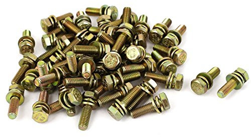 M6 x 20 mm 8,8 Grade Bolzen mit Sechskantkopf, verzinkt, gelb, 50 Stück mit Unterlegscheibe