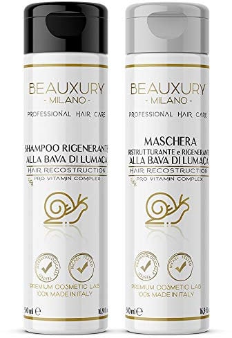 Kit Repair Danni da Tintura e Decolorazione Shampoo e Maschera 500+500 ML alla Bava di Lumaca + Cheratina Basso Peso Molecolare