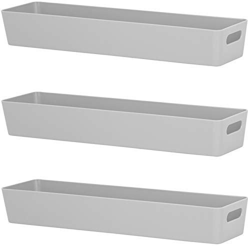 3x Ordnungsboxen - 6 cm hoch - GRAU - 40x10x6cm - 2 Liter - Ordnungskorb - Schubladenorganizer Schublade - Organizerbox - Ordnungssystem Kunststoff - Aufbewahrung Bad Korb Schrank Schreibtisch Kiste