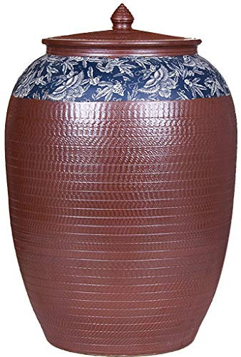 YUESFZ Food Containers Dispenser For Rice Flour Storage, Vintage Handmade Ceramic Cereal Container, Household Large-capacity Sealed Tank With Lid, Unique Gift (Color : Brown, Size : 50KG)