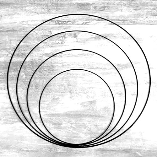 Lealoo Lot 4 Grands Cercles métal Noir Ø 30 cm à 60 cm, Anneaux en Epoxy Noir pour Attrape rêves, Abat-Jour