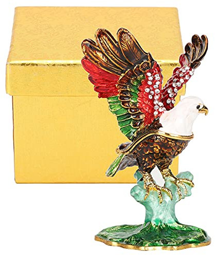 HERCHR Adler Statue Figur Jewerly Box Emaille Bemalte Adler Schmuckkästchen Zine Legierung Vogelfigur für Home Office Dekoration Ornamente