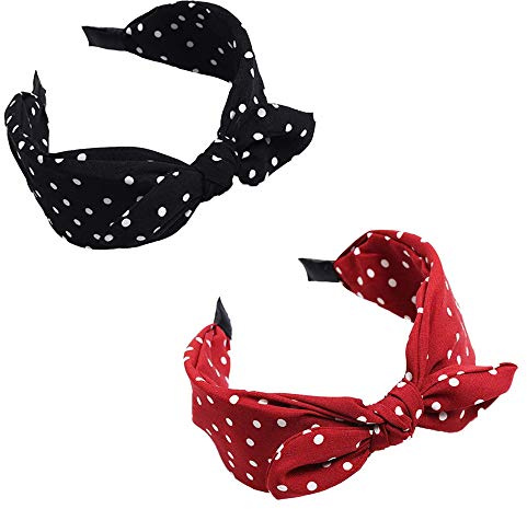 2 Stück Polka Dot Print Schleife Stirnband Breites Band Stoff Haarbänder Haarreifen Haarschmuck für Frauen Mädchen