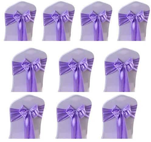 CHENGZI 10 PCS Party Decoration Satin Chair Sashes, Satin Bow Tie Soft Chair Sash Bow Ribbon for Wedding, Banquet, Birthday, Event Decoration (Purple)
