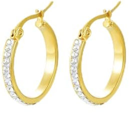 Yumay 9CT Gold Filled Hoop Earrings with White Crystalsfor Women,20MM Round Hoop Earrings Girls.