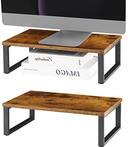 2 Stück Monitorständer aus Holz, Computerständer, Laptop-Ständer, Erhöhungshalter, Vintage, Tisch-Aufbewahrung, Organizer für Notebook, PC, Drucker, Hebeständer, Schreibtisch-Organizer, Braun