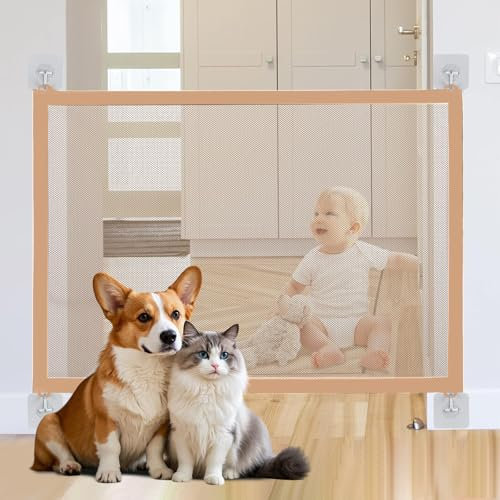 PETCUTE Barrera de Seguridad para Perros, Extensible para Escalera, Portátil Plegable Puerta Mágica, para Mascotas y Gatos, Fácil de Instalar
