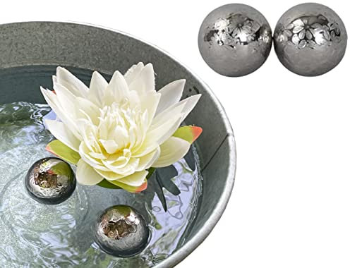itsisa Schwimmkugel Blüte aus Porzellan Silber D:4cm (2er Set) - Teichdeko, Kugel schwimmend, Schwimmschale, Gartenteich, Garten Deko