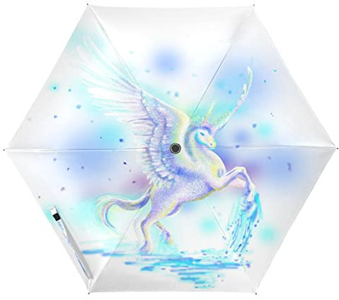 Vnurnrn Traum Weißes Pferd Einhorn Auf-Zu Automatik Schirme Regenschirm Taschenschirm Kompakt UV-Schutz Reise Schirm für Jungen Mädchen Strand Frauen