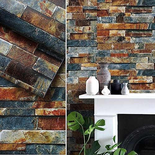 Papier peint autocollant 3D effet brique 45 x 700 cm, imperméable et très épais à décoller et à coller, panneaux muraux effet brique pour salon, cheminée, armoires, décoration murale (bleu)