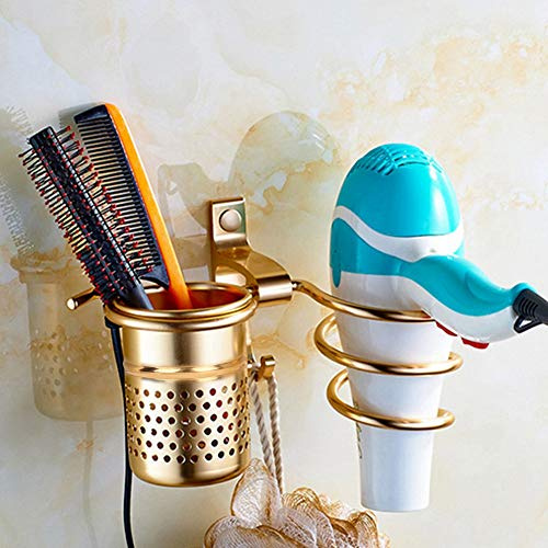 Haartrocknerhalter Wandmontage Aluminium Gold Badezimmer | Aluminium, Wandhalterung, Wandbecher, Schrauben Inklusive, Gold, für Badezimmer, für Dusche, Friseursalon