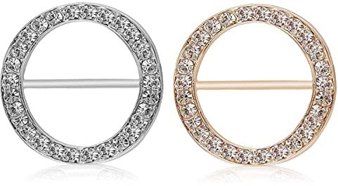 CCAIPU 2 Stück Schal Ring Schnalle, Metall T Shirt Clips Cubic Zirkonia Gürtelschnalle Damen Seidenschal Ringschnalle Kleidung Ecke Geknotet Schnalle Kleidung Broschen für Frauen Mädchen (A)