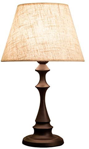 Retro Bedroom Table Lamp Iron Bedside Lamp with Round Linen Shade Decorative Table Lamp for Living Room/Dining Room/Bedroom/Study/Bedside
