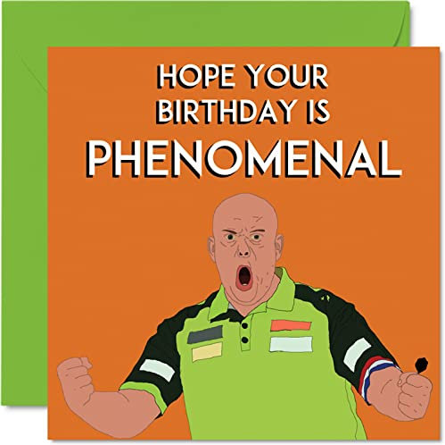 Darts Geburtstagskarten für Männer und Frauen – Phänomenal MVG – Happy Birthday Karte für Mutter, Vater, Schwester, Bruder, Tochter, Onkel, Tante, 145 mm x 145 mm, Humor Sport Dart Bday Grußkarten