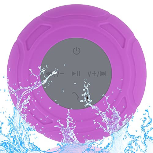 LUKADER Altavoz de ducha Bluetooth impermeable portátil inalámbrico resistente al agua con ventosa, micrófono integrado, regalos para niños, altavoz, baño, cocina, color morado
