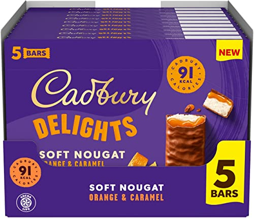 Cadbury Delights Soft Nougat Orange and Caramel Bars 5 x 22g (Pack of 9)