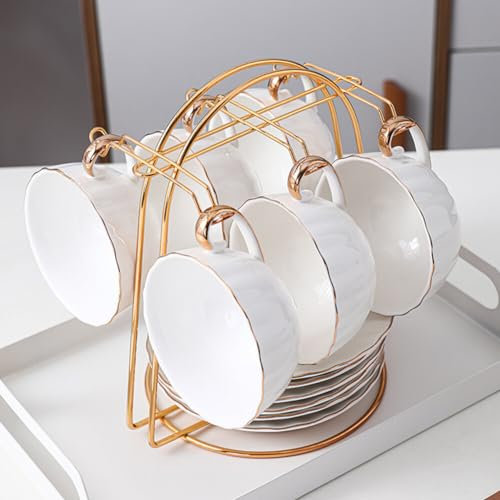 Tea Cup and Saucer Display Stand Holder Rack Metal Cup Saucer Holder Tea Cup Holder Display Gold Coffee Mug Organizer for Plate Teapot - Hold Up 6 Teacups