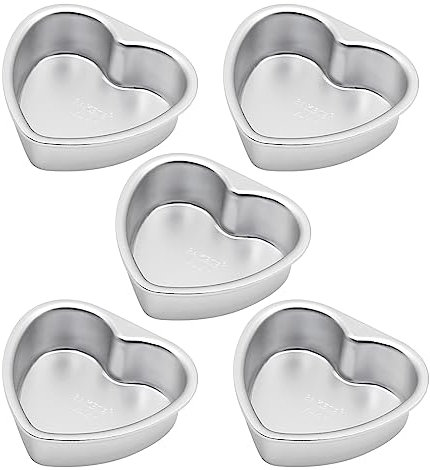 Saihisday Stampo per torta a forma di cuore, 5 pezzi, 10,2 cm a forma di cuore, stampo per torta in alluminio con fondo rimovibile