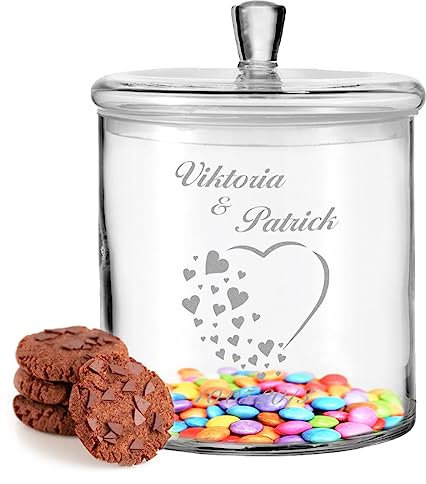 Leonardo Glasbehälter Keksdose mit individueller Gravur als Hochzeitsgeschenk - Vorratsglas mit Namen - die perfekte Geschenkidee zum Jahrestag und Valentinstag - das Bonbonglas als Geschenk