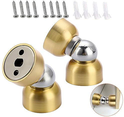 Sumnacon 2Pcs Stainless Steel Mini Door Stoppers- Powerful Magnetic Door Stop with Screws,Heavy Duty Door Holder for Bedroom Bathroom Kitchen Home Office, Gold