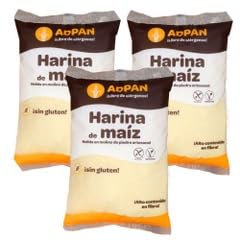 ADPAN Harina de Maíz Molida/Sin Gluten ni Alérgenos/No lactosa/Pack de 3 Bolsas de 1 kilo/Dieta Saludable/VEGANA/Ideal para tortillas/Molino de Piedra.
