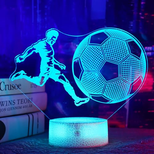 OkiyiD Fußball Geschenke für Jungen, Fußball 3D Illusion Lampe, Fußball Nachtlicht mit Fernbedienung + Touch 16 Farbwechsel + Timer Schreibtischlampen für Mädchen Männer Zimmer Dekor