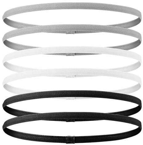 Haarband Herren, 6 Stück Elastische Stirnbänder, Sport Stirnbänder Kinder für Männer Damen, Dünn Nicht Rutschend, für Yoga, Fußball, Joggen, Tennis, Yoga