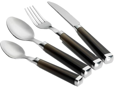 FLAMEFIELD Cutlery Set, Schwarz 16-teiliges – robuster Edelstahl, elegantes Essen im Freien, schlankes, leichtes Design, perfekt für Camping und Picknicks, elegantes schwarzes Finish für Stilliebhaber