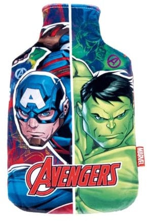 Marvel Avengers Hot Water Bottle, Velvet Soft Touch Plush Cover Design Thor Hulk Iron Man Captain America, Heat and Cold Therapy, Capacity 1.5L