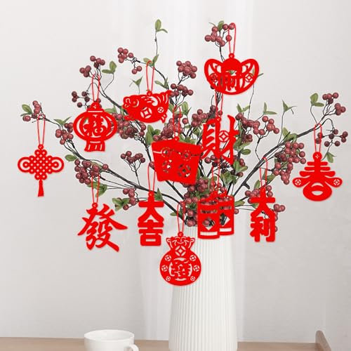 Bekecidi 12 Pièces Décorations du Nouvel an Chinois 2024 Pendentif Noeud Chinois Ornements Suspendus Rouges Ornements Suspendus Chanceux Traditionnels pour Nouvel an Maison Arbre Ornements de Voiture