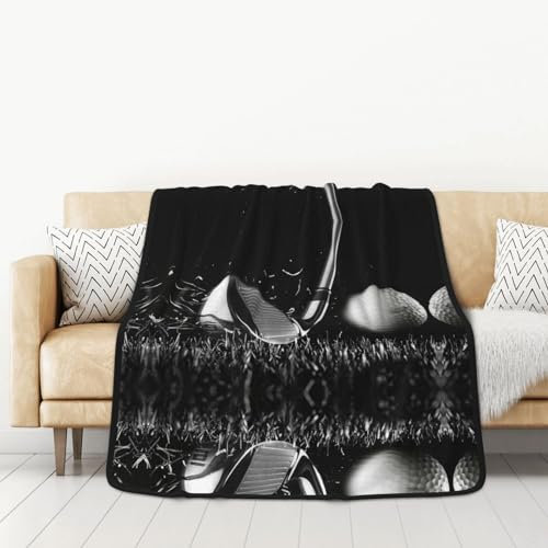 KIROJA Schwarz-weiße Golfdecke, ultraweich, Flanell, doppelseitig, Geschenkidee, Decke, Sofadecke, für alle Jahreszeiten