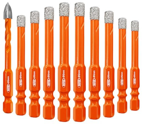 BGTEC Dry Diamond Drill Bits - 6mm*9 Masonry Drill Bits Set & 1pc 6mm Tungsten Carbide Tip Tile Drill Bit with Quick Change Hex Shank for Granite Marble Porcelain Tile Ceramic
