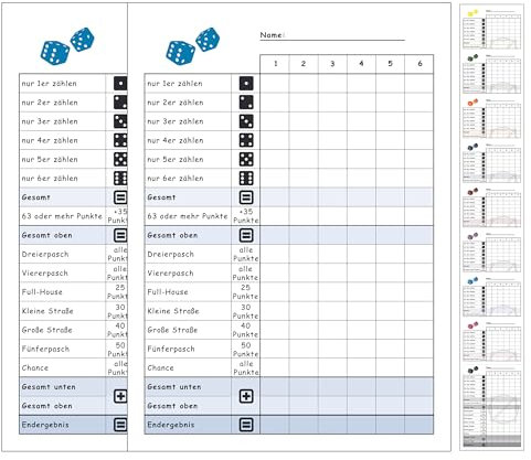 DiceCupFlex - Blocco di dadi DIN A6 con 50 pagine – Blocco dadi, blocco gioco, blocco di ricambio (2 pezzi blu)