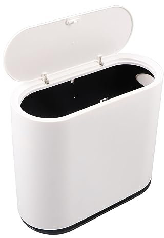 Poubelle De Salle De Bain Avec Couvercle, Poubelle Ovale Fine De 2,7 Gallons Avec Roulettes Et Bouton, Poubelle De Chambre à Coucher En Plastique Mince De 12 Litres Pour Cuisine Et Bureau
