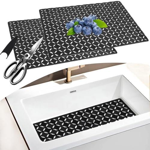 Sink Mat, 2 Pcs Sink Protector Mats for Kitchen Porcelain/Stainless Steel Sinks, 30 x 40cm Adjustable Sink Mat Protector PVC Sink Liner,Fast Draining Mats for Kitchen Sink Countertop,Dishes,Glassware
