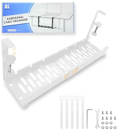 Kabelkanal Schreibtisch, Einziehbar 30,5-55CM Kabelmanagement Schreibtisch, Kabelmanagement Schreibtisch Ohne Bohren, Kabelkorb Klemmbar für Büro und Home, mit Kabel Management-Zubehör(Weiß,B)