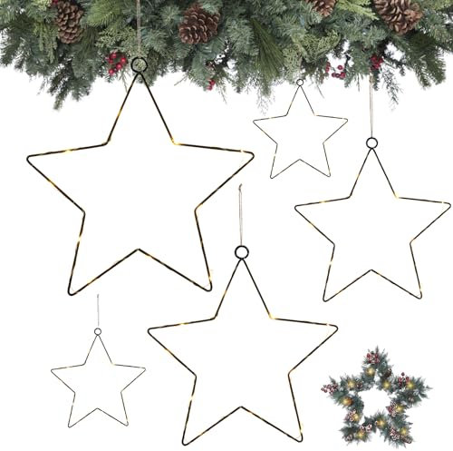 GAROMIA Metall Stern Schwarz 6 Stück 30/25/20 cm Weihnachtsdeko Schwarz Metallsterne zum Basteln Stern Kranz Rahmen Pentagrammförmige Kranzringe Blumenkranz für Weihnachten Thanksgiving Neujahr