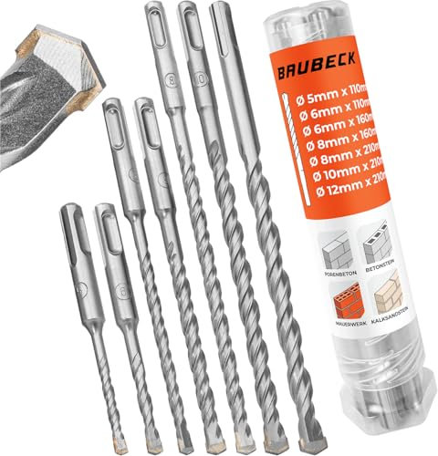 Coffret forets SDS Plus BAUBECK 7 pcs Ø5-12 x 210 mm - Acier 40CR, précis et robuste, forets à béton, pierre, maçonnerie, foret SDS Plus