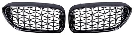 Fuicotto Auto Kühlergitter 2PCS Auto Racing Grill Meteor Diamant Stern Stil Front Niere Grille Stoßstange Für BM&W Für 5 Serie G30 G31 G38 520i 530i 540i 2018 2019(Black Silver)