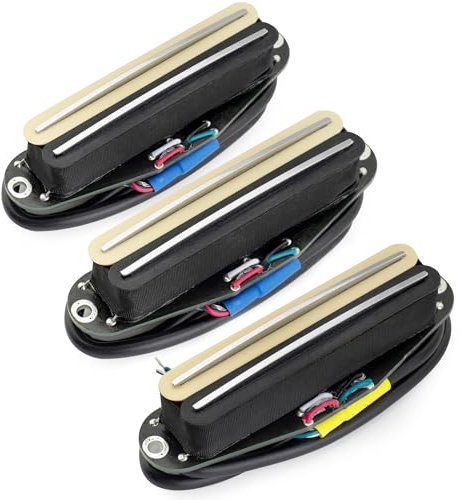 Musiclily Pro ST-DPHC Keramik Humbucker Tonabnehmer Single Coil Format Super Distortion Hals Mitte Steg Pickups Set für Strat Style E-Gitarre, Zebra Korpus Chrom Rail